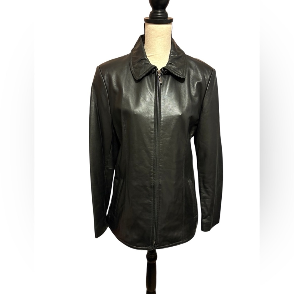 Adler Collection Classic Black Leather Jacket Sz L